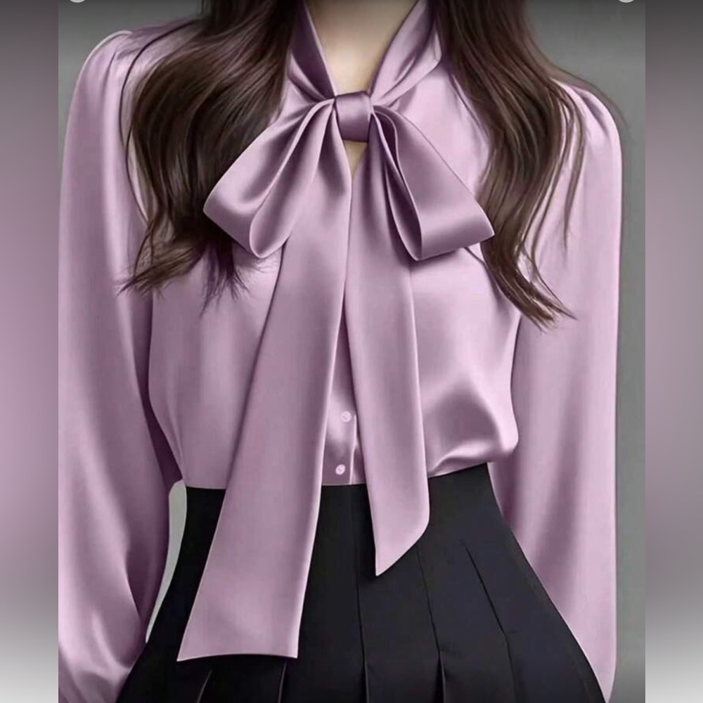 Elegant Purple Bow Tie Blouse - Picture 1 of 4